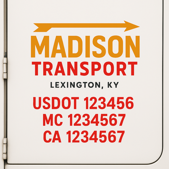 Custom Designed USDOT (DOT) Truck Door Lettering Decal Signs | Graphic Designed USDOT Lettering For Semi-Trucks, Work Trucks & Box Trucks | Add Your Trucking Name, USDOT, MC, CA, KYU, GVW & VIN (2-Pack)