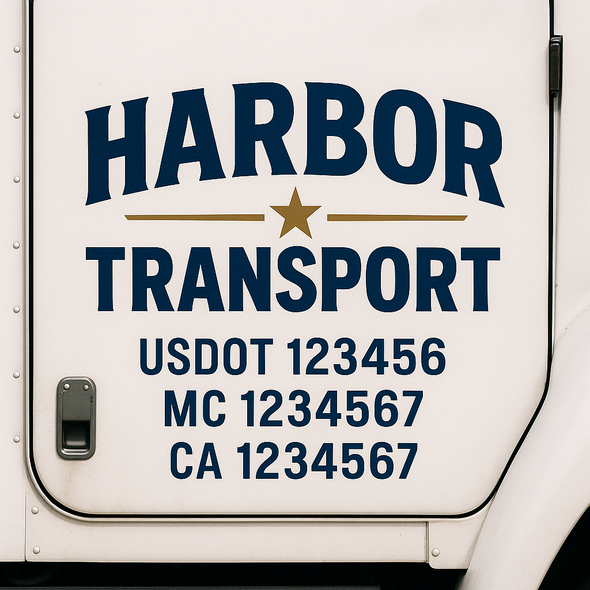 Custom Designed USDOT (DOT) Truck Door Lettering Decal Signs | Graphic Designed USDOT Lettering For Semi-Trucks, Work Trucks & Box Trucks | Add Your Trucking Name, USDOT, MC, CA, KYU, GVW & VIN (2-Pack)