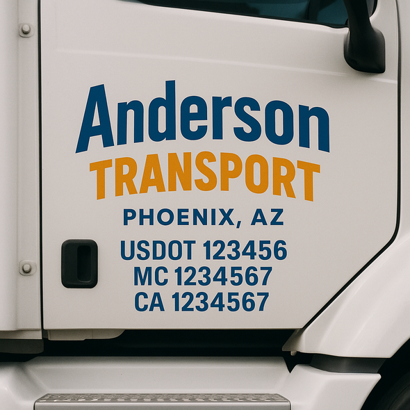 Custom Designed USDOT (DOT) Truck Door Lettering Decal Signs | Graphic Designed USDOT Lettering For Semi-Trucks, Work Trucks & Box Trucks | Add Your Trucking Name, USDOT, MC, CA, KYU, GVW & VIN (2-Pack)