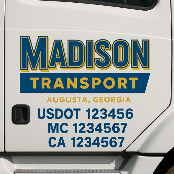 Custom Designed USDOT (DOT) Truck Door Lettering Decal Signs | Graphic Designed USDOT Lettering For Semi-Trucks, Work Trucks & Box Trucks | Add Your Trucking Name, USDOT, MC, CA, KYU, GVW & VIN (2-Pack)