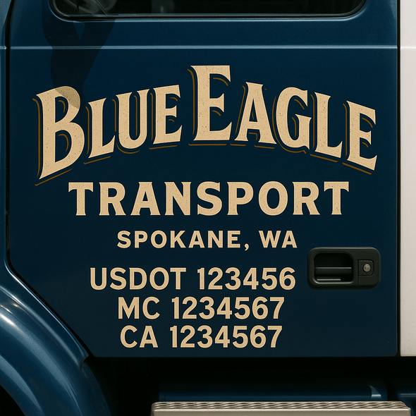 Custom Designed USDOT (DOT) Truck Door Lettering Decal Signs | Graphic Designed USDOT Lettering For Semi-Trucks, Work Trucks & Box Trucks | Add Your Trucking Name, USDOT, MC, CA, KYU, GVW & VIN (2-Pack)