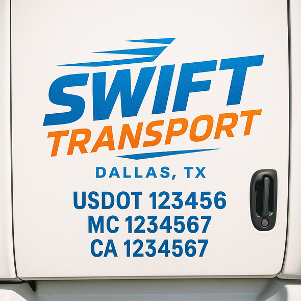Custom Designed USDOT (DOT) Truck Door Lettering Decal Signs | Graphic Designed USDOT Lettering For Semi-Trucks, Work Trucks & Box Trucks | Add Your Trucking Name, USDOT, MC, CA, KYU, GVW & VIN (2-Pack)