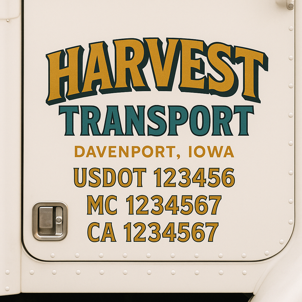 Custom Designed USDOT (DOT) Truck Door Lettering Decal Signs | Graphic Designed USDOT Lettering For Semi-Trucks, Work Trucks & Box Trucks | Add Your Trucking Name, USDOT, MC, CA, KYU, GVW & VIN (2-Pack)