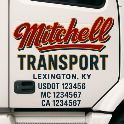 Custom Designed USDOT (DOT) Truck Door Lettering Decal Signs | Graphic Designed USDOT Lettering For Semi-Trucks, Work Trucks & Box Trucks | Add Your Trucking Name, USDOT, MC, CA, KYU, GVW & VIN (2-Pack)