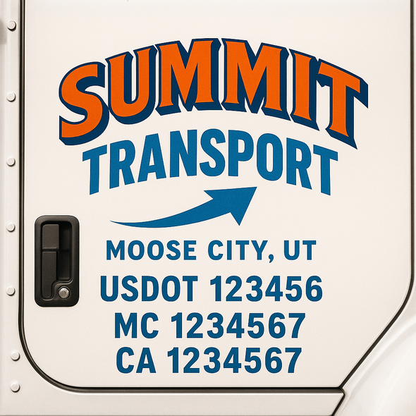 Custom Designed USDOT (DOT) Truck Door Lettering Decal Signs | Graphic Designed USDOT Lettering For Semi-Trucks, Work Trucks & Box Trucks | Add Your Trucking Name, USDOT, MC, CA, KYU, GVW & VIN (2-Pack)