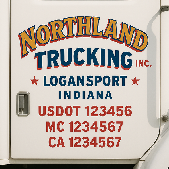 Custom Designed USDOT (DOT) Truck Door Lettering Decal Signs | Graphic Designed USDOT Lettering For Semi-Trucks, Work Trucks & Box Trucks | Add Your Trucking Name, USDOT, MC, CA, KYU, GVW & VIN (2-Pack)