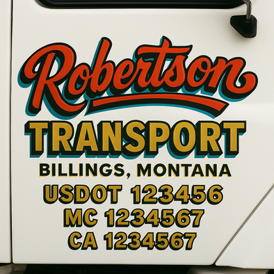 Custom Designed USDOT (DOT) Truck Door Lettering Decal Signs | Graphic Designed USDOT Lettering For Semi-Trucks, Work Trucks & Box Trucks | Add Your Trucking Name, USDOT, MC, CA, KYU, GVW & VIN (2-Pack)