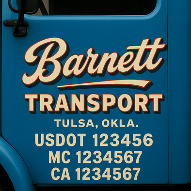 Custom Designed USDOT (DOT) Truck Door Lettering Decal Signs | Graphic Designed USDOT Lettering For Semi-Trucks, Work Trucks & Box Trucks | Add Your Trucking Name, USDOT, MC, CA, KYU, GVW & VIN (2-Pack)