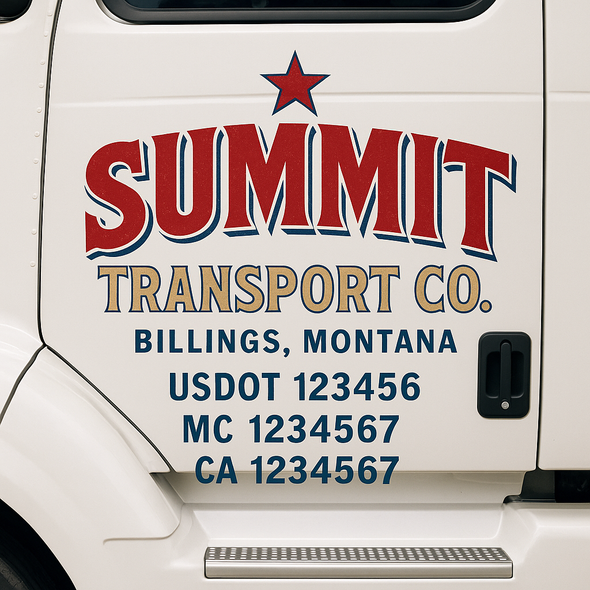 Custom Designed USDOT (DOT) Truck Door Lettering Decal Signs | Graphic Designed USDOT Lettering For Semi-Trucks, Work Trucks & Box Trucks | Add Your Trucking Name, USDOT, MC, CA, KYU, GVW & VIN (2-Pack)