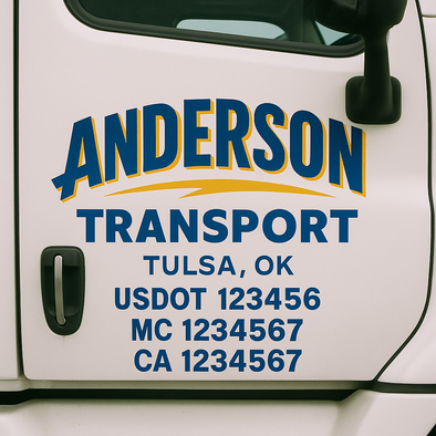 Custom Designed USDOT (DOT) Truck Door Lettering Decal Signs | Graphic Designed USDOT Lettering For Semi-Trucks, Work Trucks & Box Trucks | Add Your Trucking Name, USDOT, MC, CA, KYU, GVW & VIN (2-Pack)