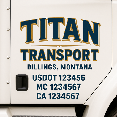 Custom Designed USDOT (DOT) Truck Door Lettering Decal Signs | Graphic Designed USDOT Lettering For Semi-Trucks, Work Trucks & Box Trucks | Add Your Trucking Name, USDOT, MC, CA, KYU, GVW & VIN (2-Pack)