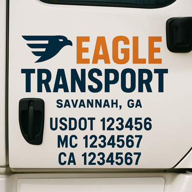 Custom Designed USDOT (DOT) Truck Door Lettering Decal Signs | Graphic Designed USDOT Lettering For Semi-Trucks, Work Trucks & Box Trucks | Add Your Trucking Name, USDOT, MC, CA, KYU, GVW & VIN (2-Pack)