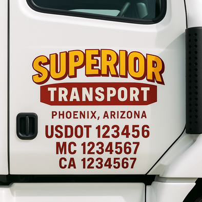 Custom Designed USDOT (DOT) Truck Door Lettering Decal Signs | Graphic Designed USDOT Lettering For Semi-Trucks, Work Trucks & Box Trucks | Add Your Trucking Name, USDOT, MC, CA, KYU, GVW & VIN (2-Pack)