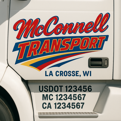 Custom Designed USDOT (DOT) Truck Door Lettering Decal Signs | Graphic Designed USDOT Lettering For Semi-Trucks, Work Trucks & Box Trucks | Add Your Trucking Name, USDOT, MC, CA, KYU, GVW & VIN (2-Pack)