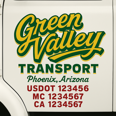 Custom Designed USDOT (DOT) Truck Door Lettering Decal Signs | Graphic Designed USDOT Lettering For Semi-Trucks, Work Trucks & Box Trucks | Add Your Trucking Name, USDOT, MC, CA, KYU, GVW & VIN (2-Pack)
