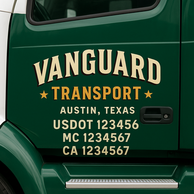 Custom Designed USDOT (DOT) Truck Door Lettering Decal Signs | Graphic Designed USDOT Lettering For Semi-Trucks, Work Trucks & Box Trucks | Add Your Trucking Name, USDOT, MC, CA, KYU, GVW & VIN (2-Pack)