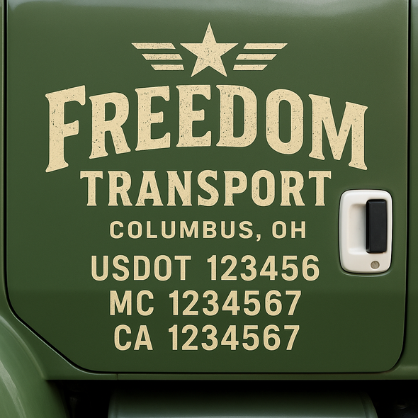 Custom Designed USDOT (DOT) Truck Door Lettering Decal Signs | Graphic Designed USDOT Lettering For Semi-Trucks, Work Trucks & Box Trucks | Add Your Trucking Name, USDOT, MC, CA, KYU, GVW & VIN (2-Pack)