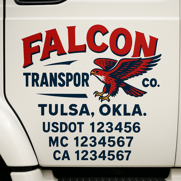 Custom Designed USDOT (DOT) Truck Door Lettering Decal Signs | Graphic Designed USDOT Lettering For Semi-Trucks, Work Trucks & Box Trucks | Add Your Trucking Name, USDOT, MC, CA, KYU, GVW & VIN (2-Pack)