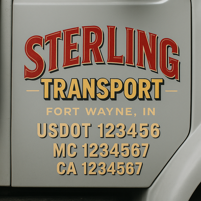 Custom Designed USDOT (DOT) Truck Door Lettering Decal Signs | Graphic Designed USDOT Lettering For Semi-Trucks, Work Trucks & Box Trucks | Add Your Trucking Name, USDOT, MC, CA, KYU, GVW & VIN (2-Pack)