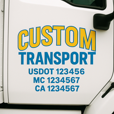 Custom Designed USDOT (DOT) Truck Door Lettering Decal Signs | Graphic Designed USDOT Lettering For Semi-Trucks, Work Trucks & Box Trucks | Add Your Trucking Name, USDOT, MC, CA, KYU, GVW & VIN (2-Pack)