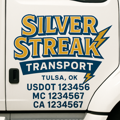 Custom Designed USDOT (DOT) Truck Door Lettering Decal Signs | Graphic Designed USDOT Lettering For Semi-Trucks, Work Trucks & Box Trucks | Add Your Trucking Name, USDOT, MC, CA, KYU, GVW & VIN (2-Pack)