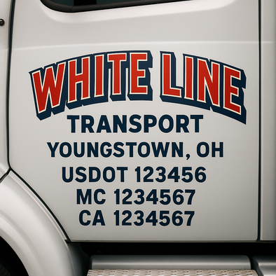 Custom Designed USDOT (DOT) Truck Door Lettering Decal Signs | Graphic Designed USDOT Lettering For Semi-Trucks, Work Trucks & Box Trucks | Add Your Trucking Name, USDOT, MC, CA, KYU, GVW & VIN (2-Pack)