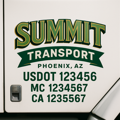 Custom Designed USDOT (DOT) Truck Door Lettering Decal Signs | Graphic Designed USDOT Lettering For Semi-Trucks, Work Trucks & Box Trucks | Add Your Trucking Name, USDOT, MC, CA, KYU, GVW & VIN (2-Pack)