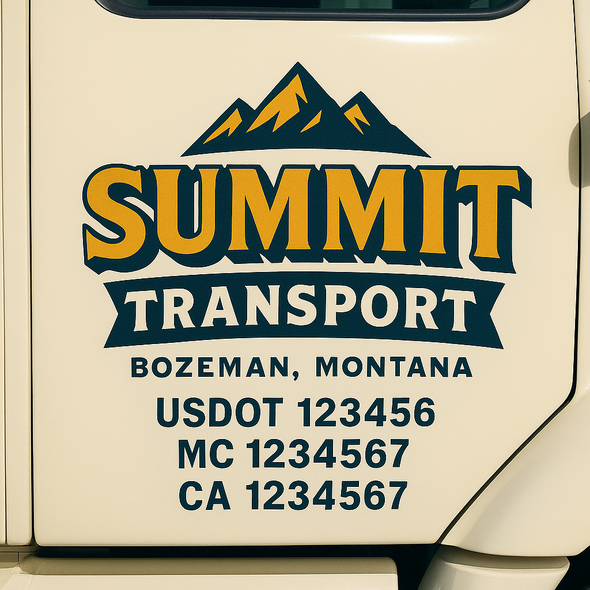 Custom Designed USDOT (DOT) Truck Door Lettering Decal Signs | Graphic Designed USDOT Lettering For Semi-Trucks, Work Trucks & Box Trucks | Add Your Trucking Name, USDOT, MC, CA, KYU, GVW & VIN (2-Pack)