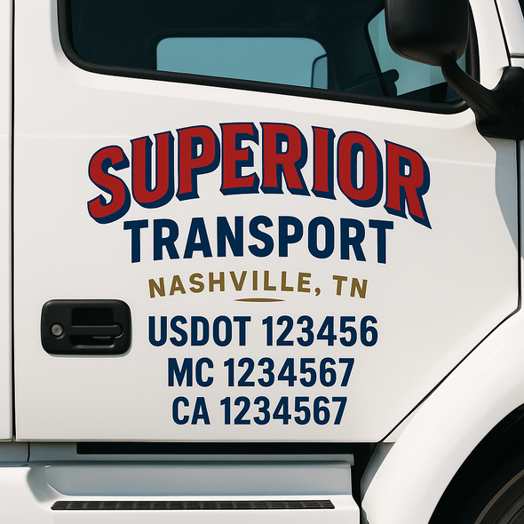 Custom Designed USDOT (DOT) Truck Door Lettering Decal Signs | Graphic Designed USDOT Lettering For Semi-Trucks, Work Trucks & Box Trucks | Add Your Trucking Name, USDOT, MC, CA, KYU, GVW & VIN (2-Pack)