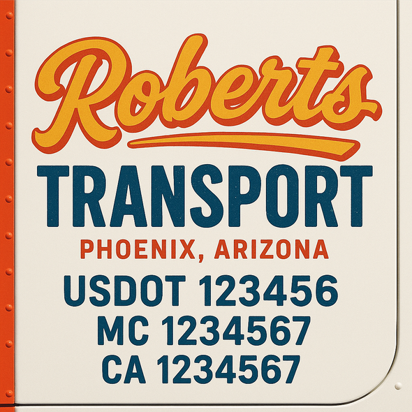 Custom Designed USDOT (DOT) Truck Door Lettering Decal Signs | Graphic Designed USDOT Lettering For Semi-Trucks, Work Trucks & Box Trucks | Add Your Trucking Name, USDOT, MC, CA, KYU, GVW & VIN (2-Pack)