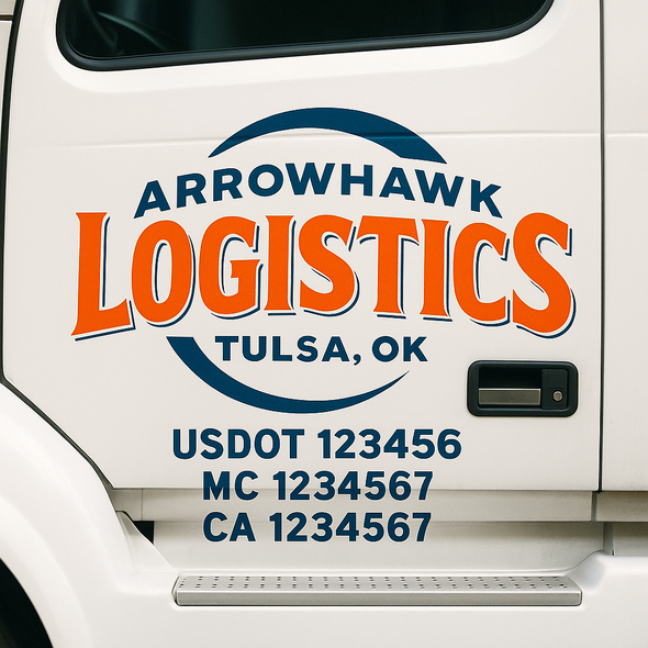 Custom Designed USDOT (DOT) Truck Door Lettering Decal Signs | Graphic Designed USDOT Lettering For Semi-Trucks, Work Trucks & Box Trucks | Add Your Trucking Name, USDOT, MC, CA, KYU, GVW & VIN (2-Pack)