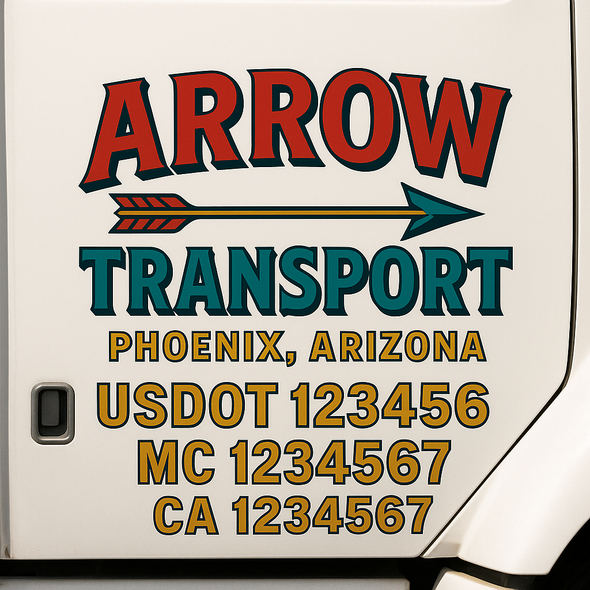 Custom Designed USDOT (DOT) Truck Door Lettering Decal Signs | Graphic Designed USDOT Lettering For Semi-Trucks, Work Trucks & Box Trucks | Add Your Trucking Name, USDOT, MC, CA, KYU, GVW & VIN (2-Pack)