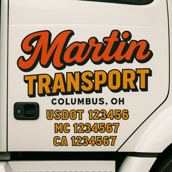 Custom Designed USDOT (DOT) Truck Door Lettering Decal Signs | Graphic Designed USDOT Lettering For Semi-Trucks, Work Trucks & Box Trucks | Add Your Trucking Name, USDOT, MC, CA, KYU, GVW & VIN (2-Pack)