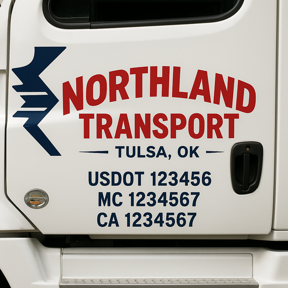 Custom Designed USDOT (DOT) Truck Door Lettering Decal Signs | Graphic Designed USDOT Lettering For Semi-Trucks, Work Trucks & Box Trucks | Add Your Trucking Name, USDOT, MC, CA, KYU, GVW & VIN (2-Pack)