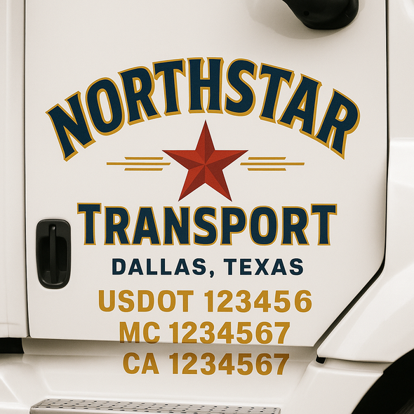 Custom Designed USDOT (DOT) Truck Door Lettering Decal Signs | Graphic Designed USDOT Lettering For Semi-Trucks, Work Trucks & Box Trucks | Add Your Trucking Name, USDOT, MC, CA, KYU, GVW & VIN (2-Pack)