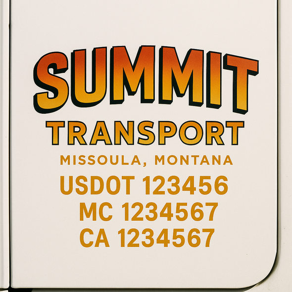 Custom Designed USDOT (DOT) Truck Door Lettering Decal Signs | Graphic Designed USDOT Lettering For Semi-Trucks, Work Trucks & Box Trucks | Add Your Trucking Name, USDOT, MC, CA, KYU, GVW & VIN (2-Pack)