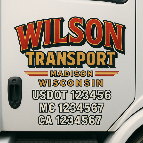 Custom Designed USDOT (DOT) Truck Door Lettering Decal Signs | Graphic Designed USDOT Lettering For Semi-Trucks, Work Trucks & Box Trucks | Add Your Trucking Name, USDOT, MC, CA, KYU, GVW & VIN (2-Pack)