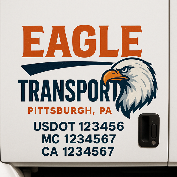 Custom Designed USDOT (DOT) Truck Door Lettering Decal Signs | Graphic Designed USDOT Lettering For Semi-Trucks, Work Trucks & Box Trucks | Add Your Trucking Name, USDOT, MC, CA, KYU, GVW & VIN (2-Pack)