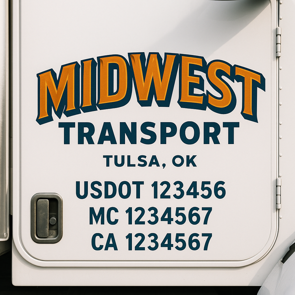 Custom Designed USDOT (DOT) Truck Door Lettering Decal Signs | Graphic Designed USDOT Lettering For Semi-Trucks, Work Trucks & Box Trucks | Add Your Trucking Name, USDOT, MC, CA, KYU, GVW & VIN (2-Pack)