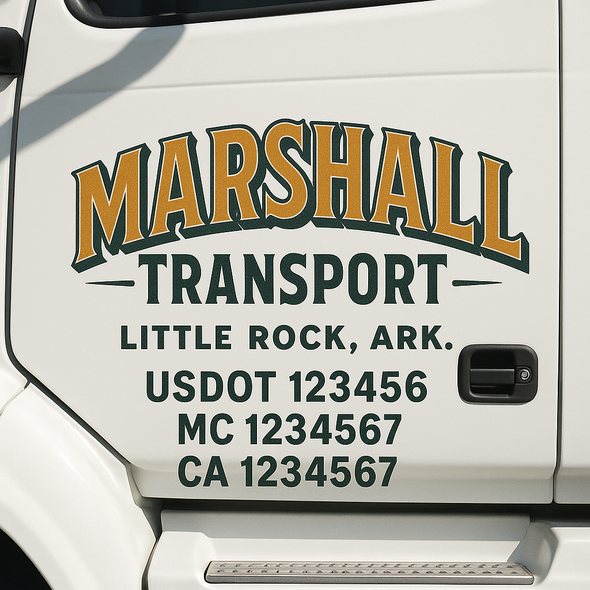 Custom Designed USDOT (DOT) Truck Door Lettering Decal Signs | Graphic Designed USDOT Lettering For Semi-Trucks, Work Trucks & Box Trucks | Add Your Trucking Name, USDOT, MC, CA, KYU, GVW & VIN (2-Pack)