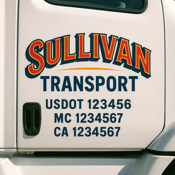 Custom Designed USDOT (DOT) Truck Door Lettering Decal Signs | Graphic Designed USDOT Lettering For Semi-Trucks, Work Trucks & Box Trucks | Add Your Trucking Name, USDOT, MC, CA, KYU, GVW & VIN (2-Pack)