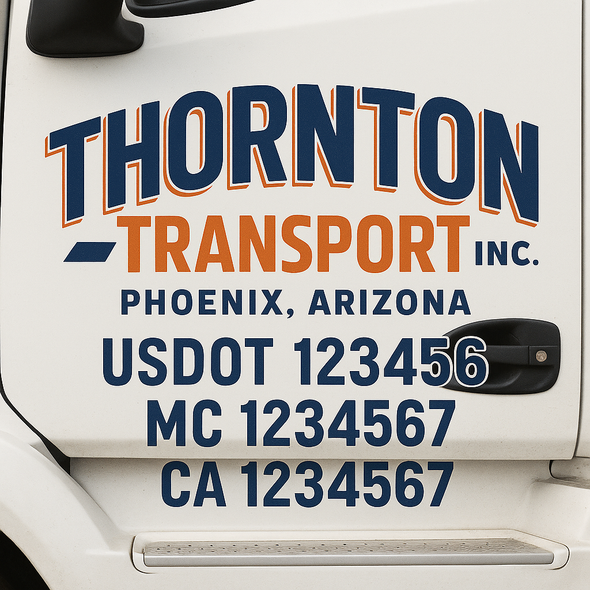 Custom Designed USDOT (DOT) Truck Door Lettering Decal Signs | Graphic Designed USDOT Lettering For Semi-Trucks, Work Trucks & Box Trucks | Add Your Trucking Name, USDOT, MC, CA, KYU, GVW & VIN (2-Pack)
