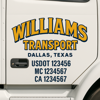 Custom Designed USDOT (DOT) Truck Door Lettering Decal Signs | Graphic Designed USDOT Lettering For Semi-Trucks, Work Trucks & Box Trucks | Add Your Trucking Name, USDOT, MC, CA, KYU, GVW & VIN (2-Pack)