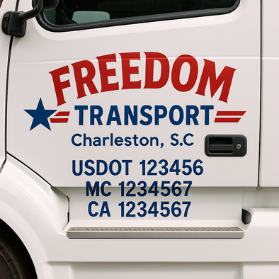 Custom Designed USDOT (DOT) Truck Door Lettering Decal Signs | Graphic Designed USDOT Lettering For Semi-Trucks, Work Trucks & Box Trucks | Add Your Trucking Name, USDOT, MC, CA, KYU, GVW & VIN (2-Pack)