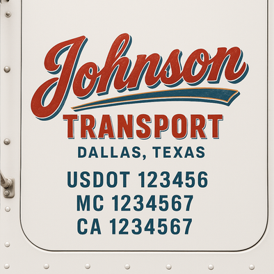 Custom Designed USDOT (DOT) Truck Door Lettering Decal Signs | Graphic Designed USDOT Lettering For Semi-Trucks, Work Trucks & Box Trucks | Add Your Trucking Name, USDOT, MC, CA, KYU, GVW & VIN (2-Pack)
