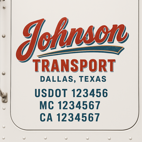 Custom Designed USDOT (DOT) Truck Door Lettering Decal Signs | Graphic Designed USDOT Lettering For Semi-Trucks, Work Trucks & Box Trucks | Add Your Trucking Name, USDOT, MC, CA, KYU, GVW & VIN (2-Pack)