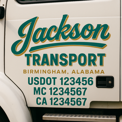 Custom Designed USDOT (DOT) Truck Door Lettering Decal Signs | Graphic Designed USDOT Lettering For Semi-Trucks, Work Trucks & Box Trucks | Add Your Trucking Name, USDOT, MC, CA, KYU, GVW & VIN (2-Pack)