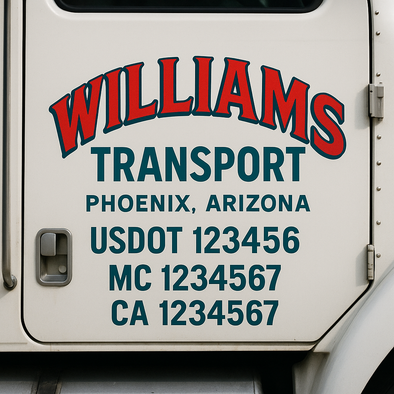 Custom Designed USDOT (DOT) Truck Door Lettering Decal Signs | Graphic Designed USDOT Lettering For Semi-Trucks, Work Trucks & Box Trucks | Add Your Trucking Name, USDOT, MC, CA, KYU, GVW & VIN (2-Pack)