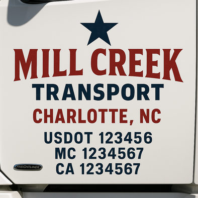Custom Designed USDOT (DOT) Truck Door Lettering Decal Signs | Graphic Designed USDOT Lettering For Semi-Trucks, Work Trucks & Box Trucks | Add Your Trucking Name, USDOT, MC, CA, KYU, GVW & VIN (2-Pack)