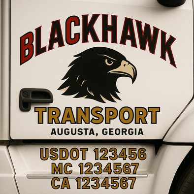 Custom Designed USDOT (DOT) Truck Door Lettering Decal Signs | Graphic Designed USDOT Lettering For Semi-Trucks, Work Trucks & Box Trucks | Add Your Trucking Name, USDOT, MC, CA, KYU, GVW & VIN (2-Pack)